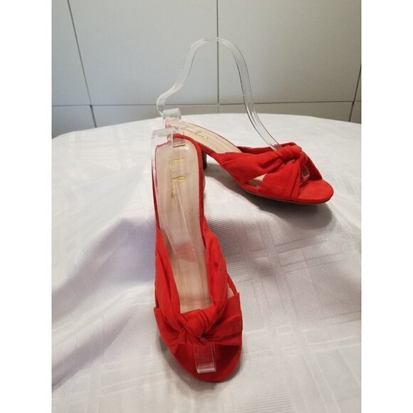 Lulus Faux Orange Suede Mules Slide Sandal Heels Stacked Heel Womens Size 7.5 M - Picture 1 of 8